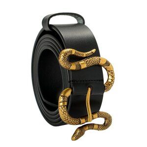 Gucci Black Leather Snake Buckle Belt US 44 IT 110